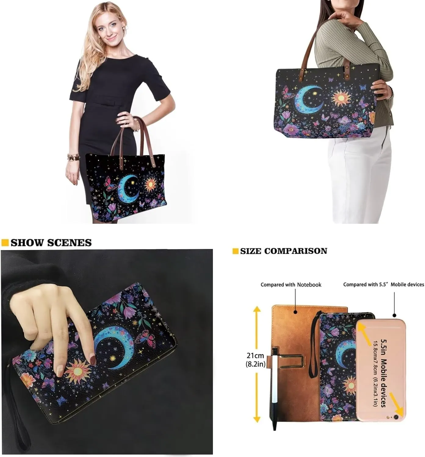 2 Pcs Women Handbag Set Tote Bag Large Shoulder Bag Top Handle Purse PU Wallet Set for Work Shopping Travel