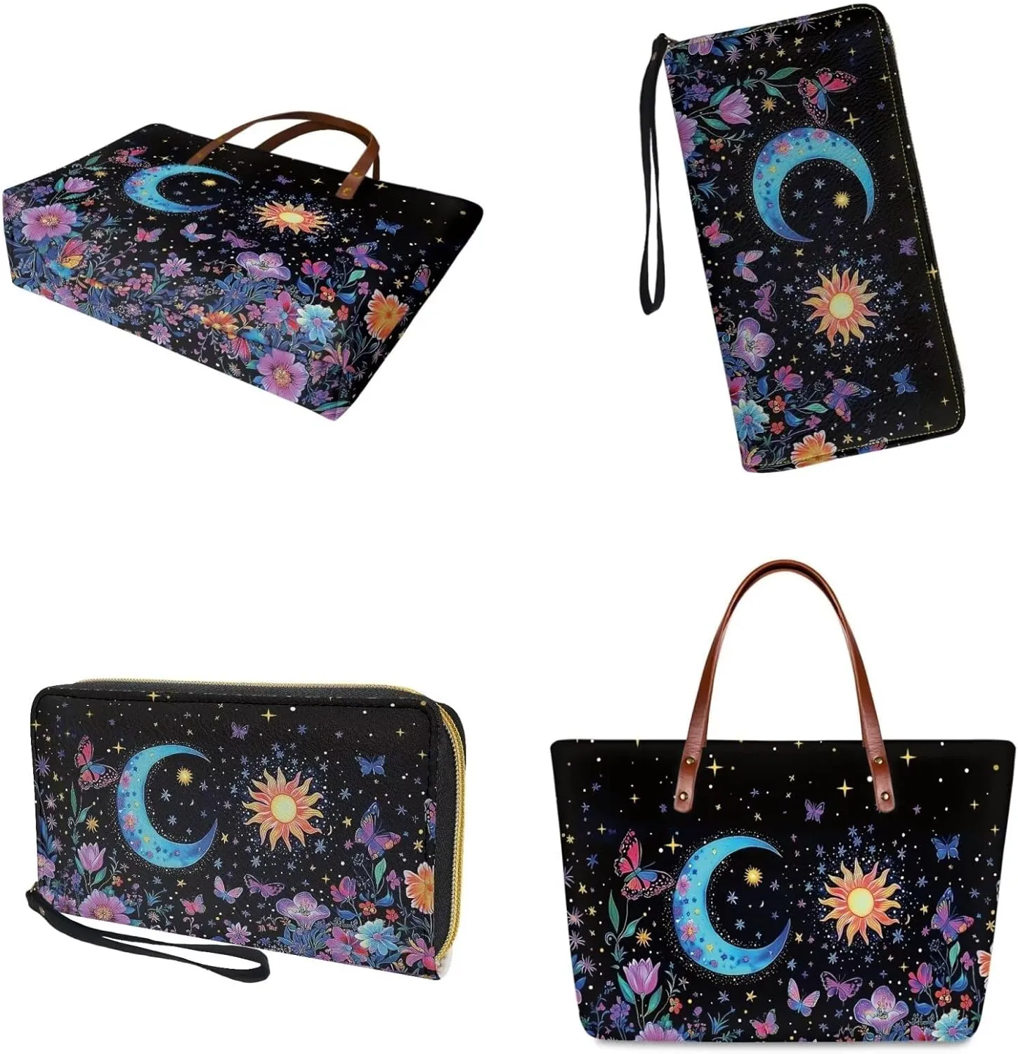 2 Pcs Women Handbag Set Tote Bag Large Shoulder Bag Top Handle Purse PU Wallet Set for Work Shopping Travel