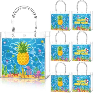 24 Pcs Ocean Pineapple Party Favor Bags PVC Gift Bags with Handles Blue and Yellow Candy Treat Tote Gift for Birthday Party Supplies
