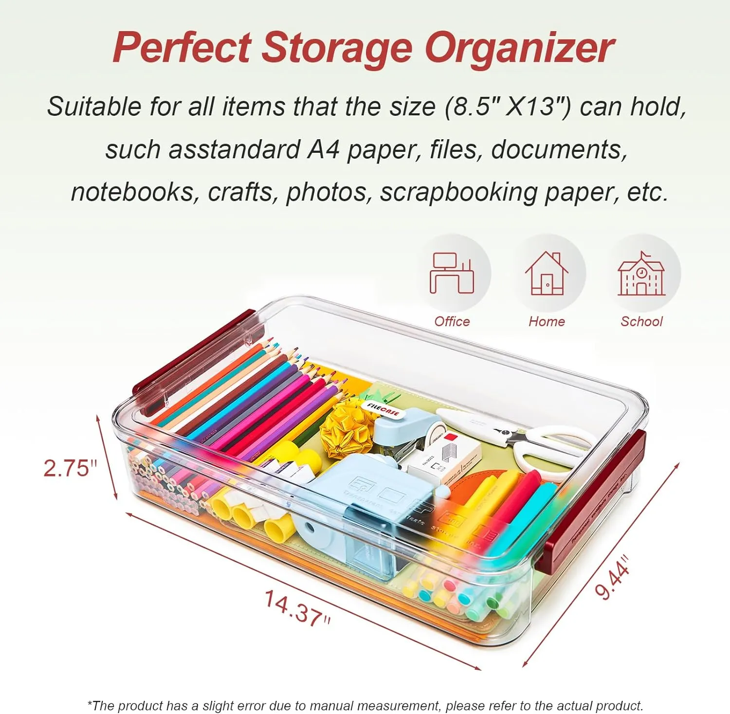 5.5qt Portable Project Case 9 X 13 Clear Stackable Plastic Storage With Lids Organizer Containers File Box For Letter A4 Paper Photo Documents Scrapbook Craft Art School Supplies, 2 Pcs