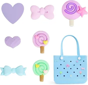 7 Pcs Charms for Bogg Bag, Colorful Lollipop Accessories for Bogg Bag, Compatible with Women Rubber Beach Bag Tote Handbag Decoration