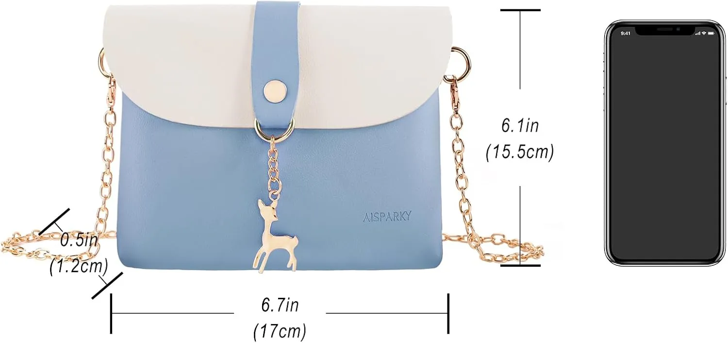 AISPARKY Small Crossbody Purse,PU Leather Small Purse for Womens and Girls With Pendant With Strap/Gold Chain Strap