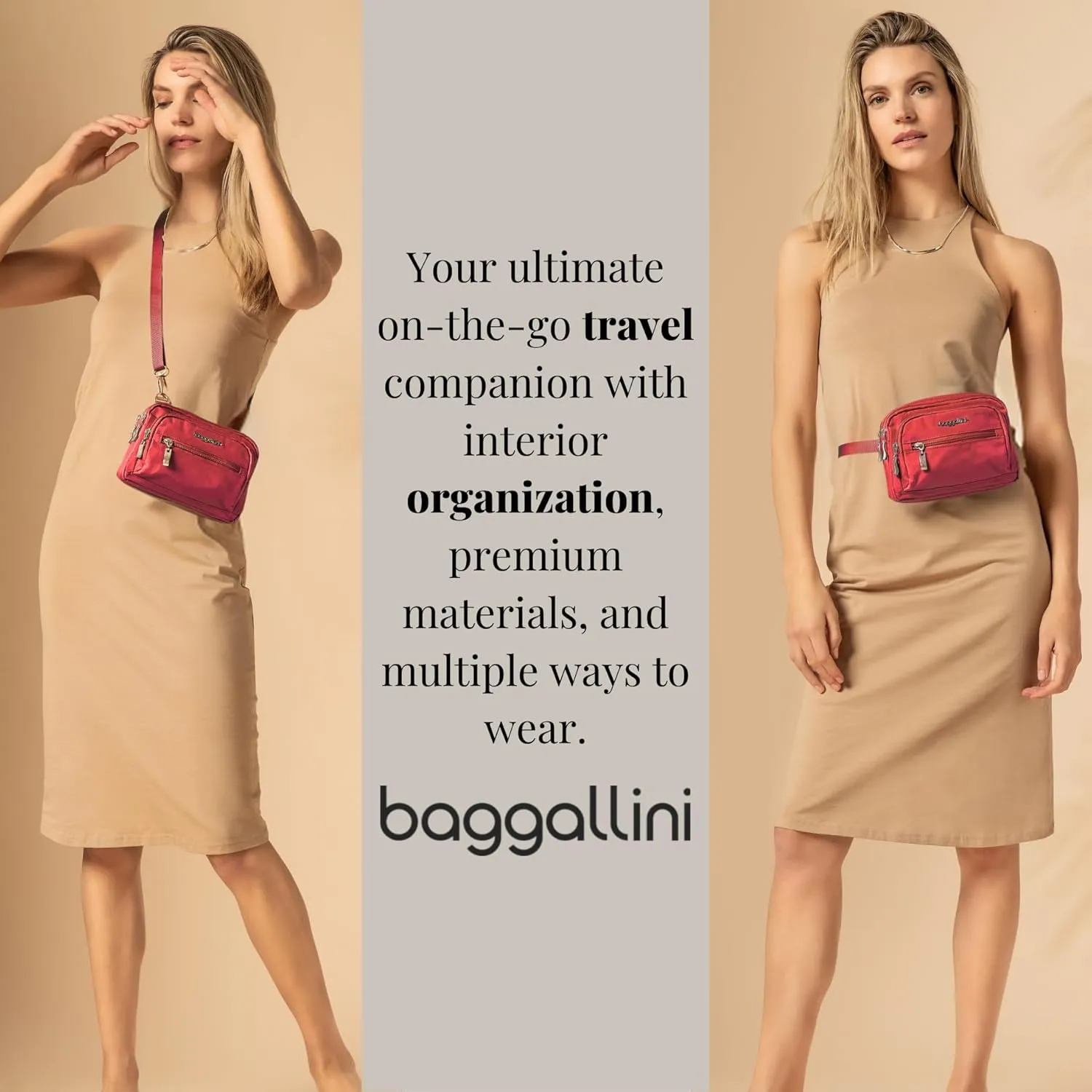 Baggallini Triple Zip Small Crossbody Bag