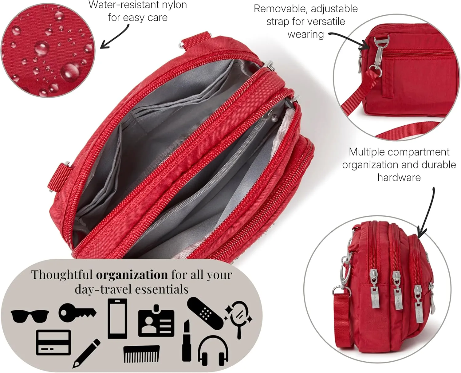 Baggallini Triple Zip Small Crossbody Bag