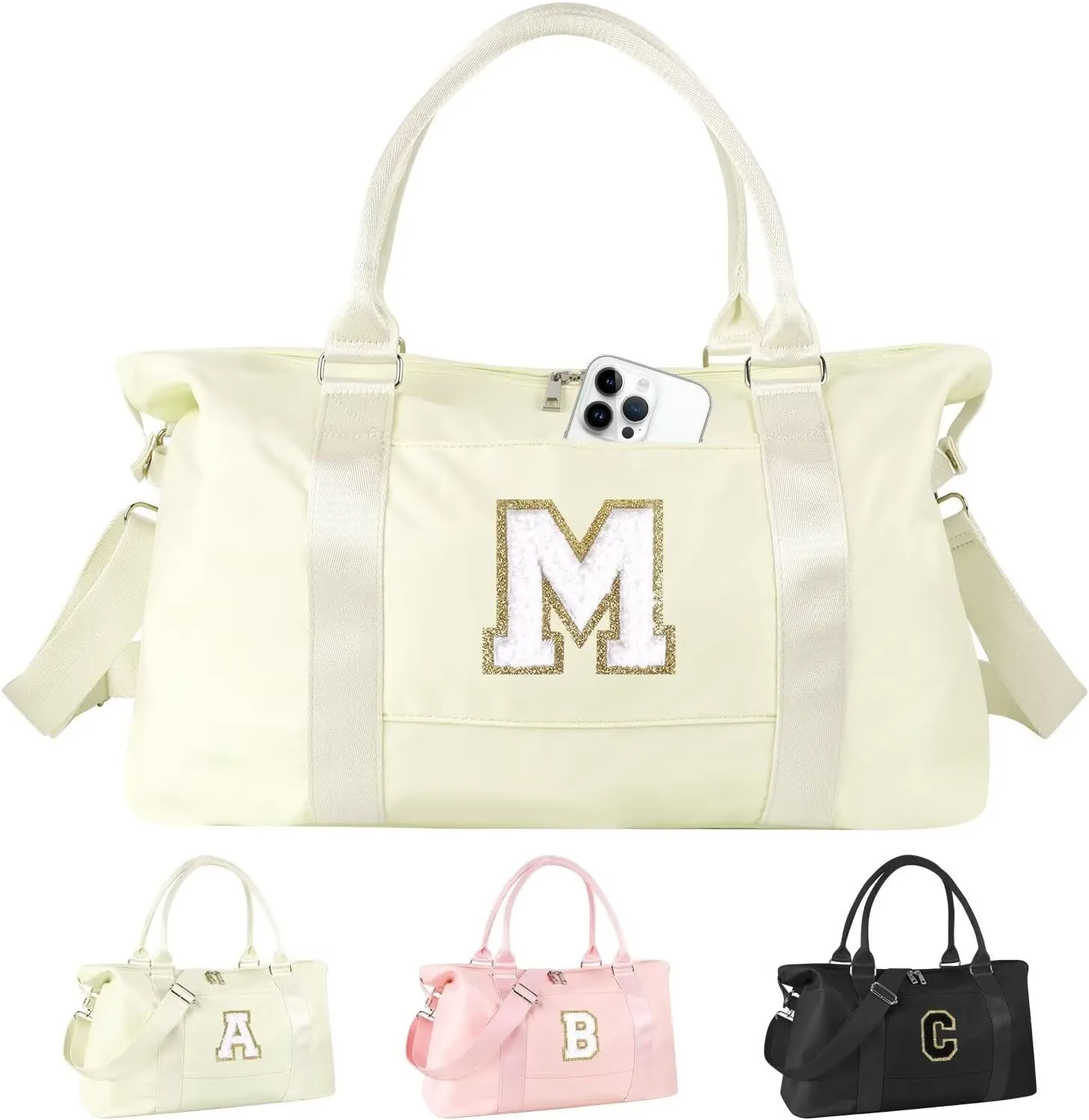 Birthday Gifts for Daughter,Initial Travel Duffel Bag for Teen Girls,Personalized Weekender Bag Cute Overnight Carry on Duffle Bags for Girl Women Gifts with Adjustable Strap(beige-M)