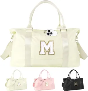 Birthday Gifts for Daughter,Initial Travel Duffel Bag for Teen Girls,Personalized Weekender Bag Cute Overnight Carry on Duffle Bags for Girl Women Gifts with Adjustable Strap(beige-M)