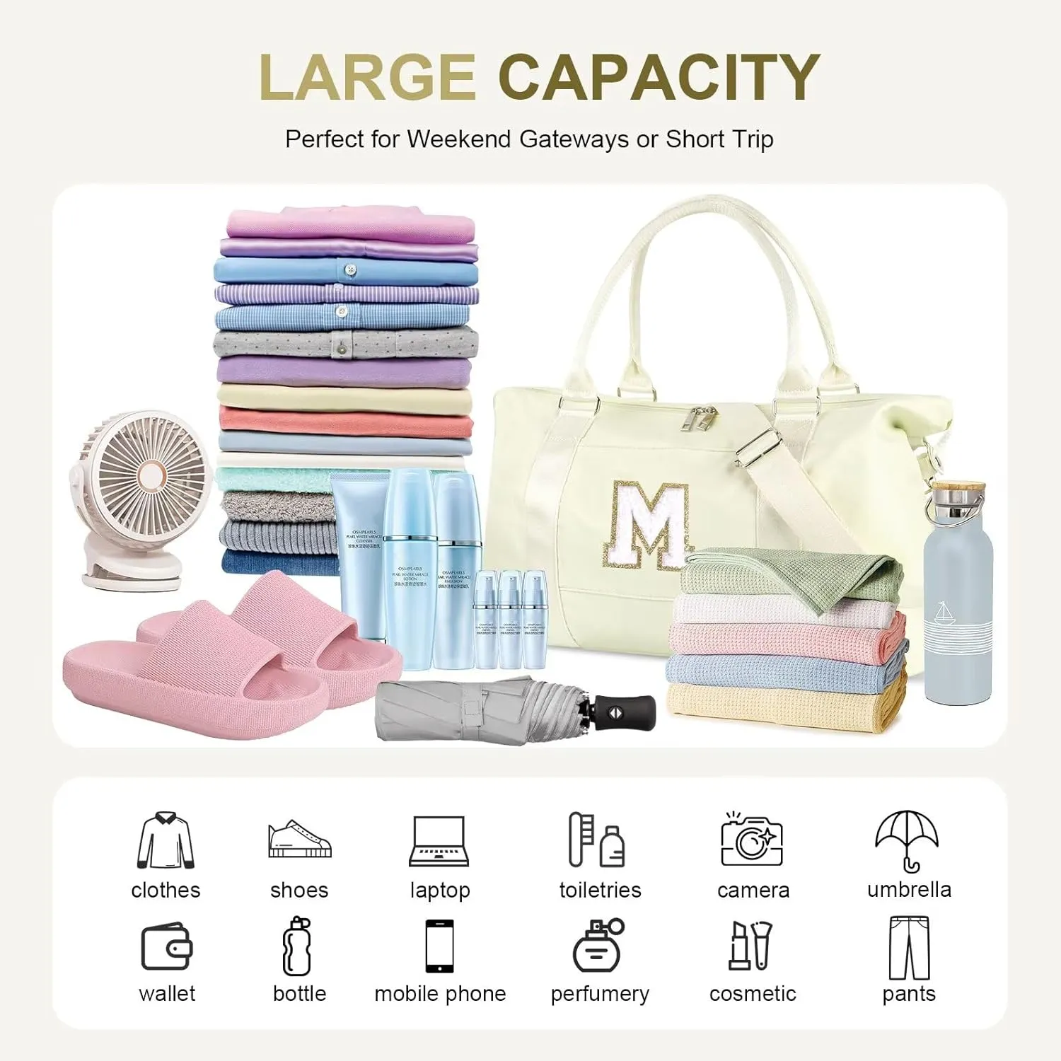 Birthday Gifts for Daughter,Initial Travel Duffel Bag for Teen Girls,Personalized Weekender Bag Cute Overnight Carry on Duffle Bags for Girl Women Gifts with Adjustable Strap(beige-M)