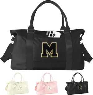 Birthday Gifts for Daughter,Initial Travel Duffel Bag for Teen Girls,Personalized Weekender Bag Cute Overnight Carry on Duffle Bags for Girl Women Gifts with Adjustable Strap(black-M)