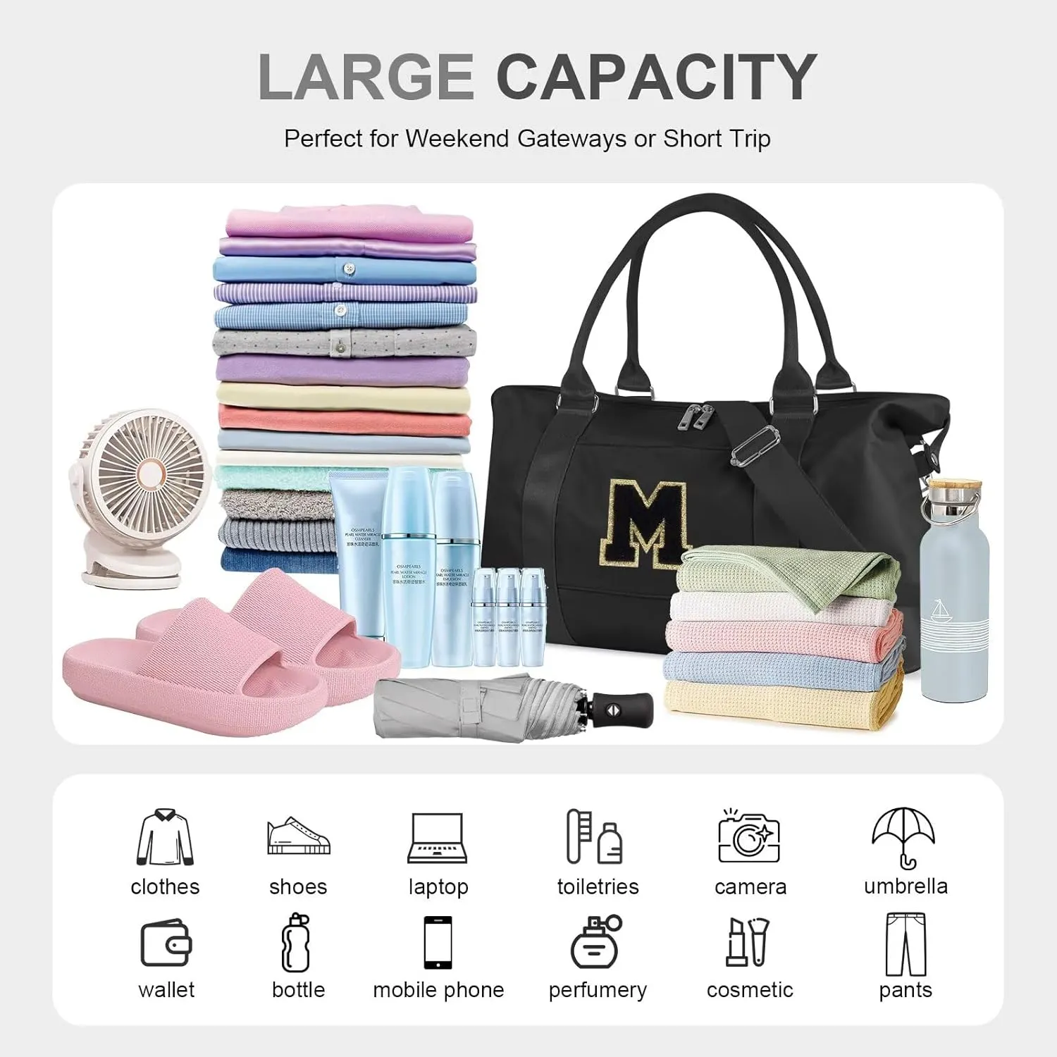 Birthday Gifts for Daughter,Initial Travel Duffel Bag for Teen Girls,Personalized Weekender Bag Cute Overnight Carry on Duffle Bags for Girl Women Gifts with Adjustable Strap(black-M)