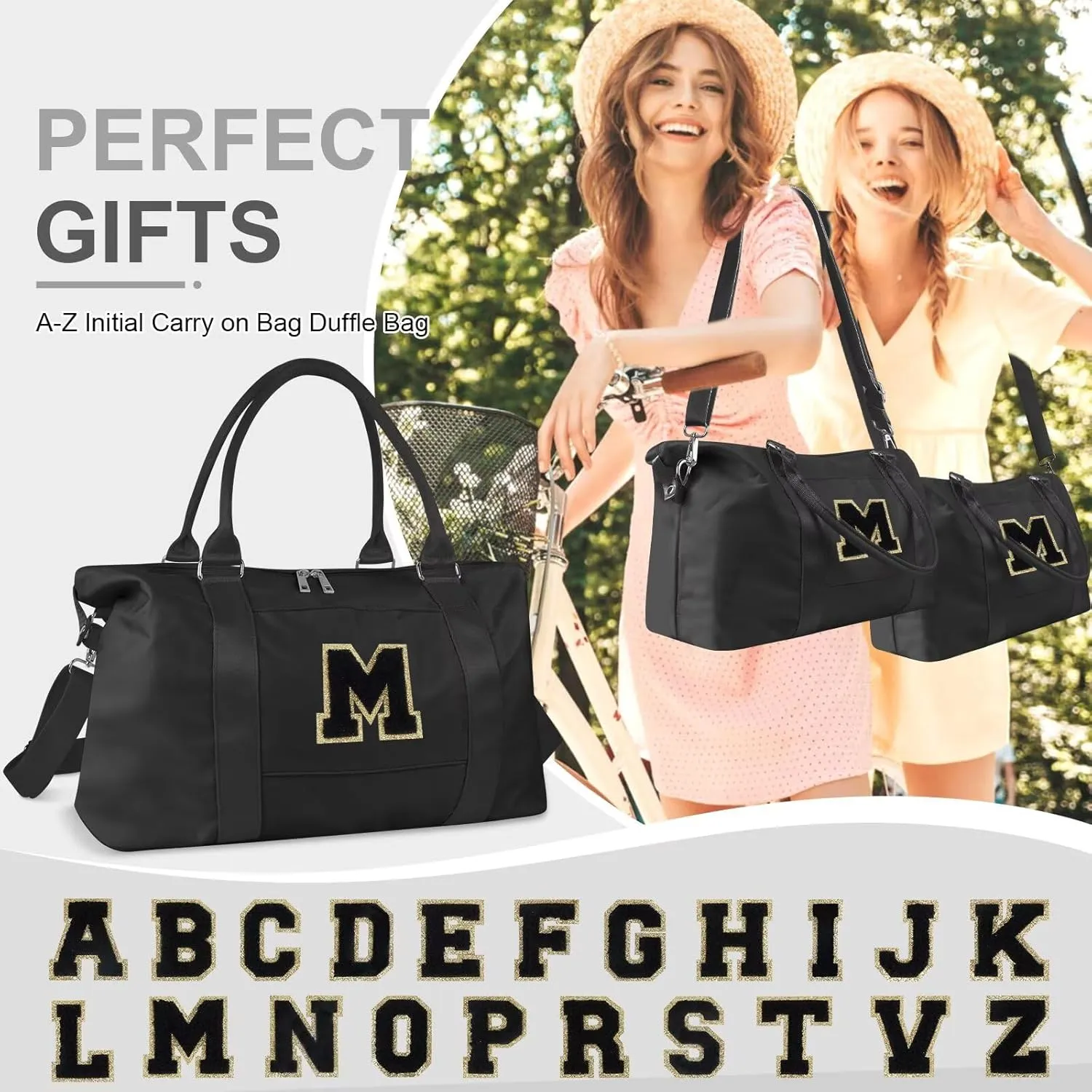 Birthday Gifts for Daughter,Initial Travel Duffel Bag for Teen Girls,Personalized Weekender Bag Cute Overnight Carry on Duffle Bags for Girl Women Gifts with Adjustable Strap(black-M)