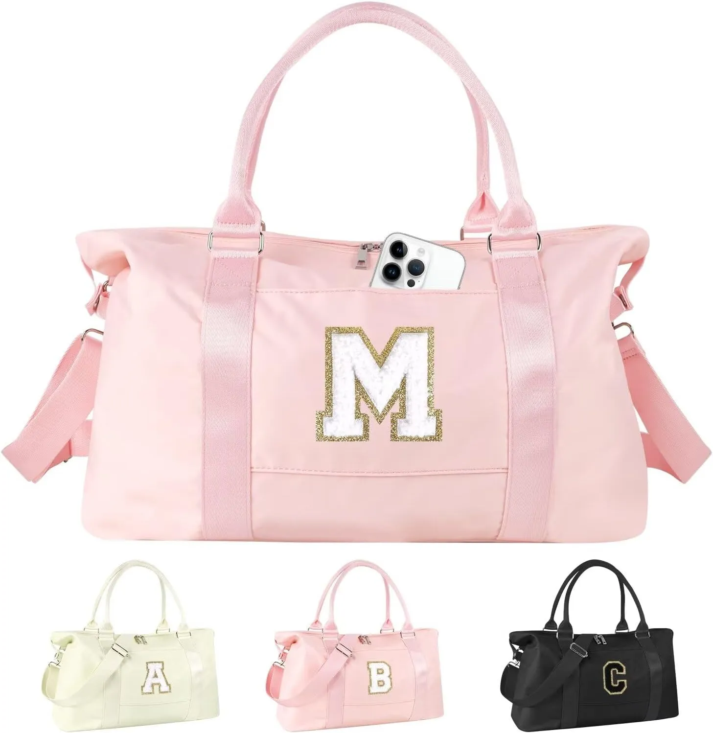 Birthday Gifts for Daughter,Initial Travel Duffel Bag for Teen Girls,Personalized Weekender Bag Cute Overnight Carry on Duffle Bags for Girl Women Gifts with Adjustable Strap(pink-M)