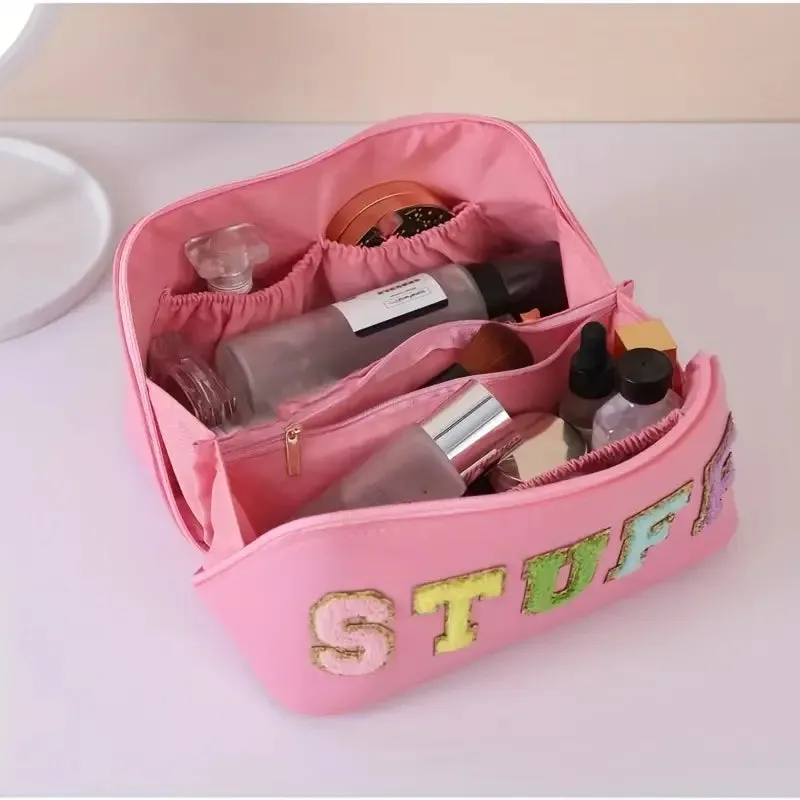 Chenille Letter Patches Cosmetic Bag