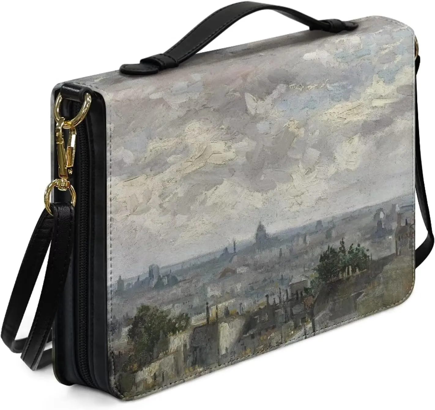 Claude Monet Bible Cover Bible Case for Women PU Bible Bag with Shoulder Strap Monet Oil Painting Design Book Cover