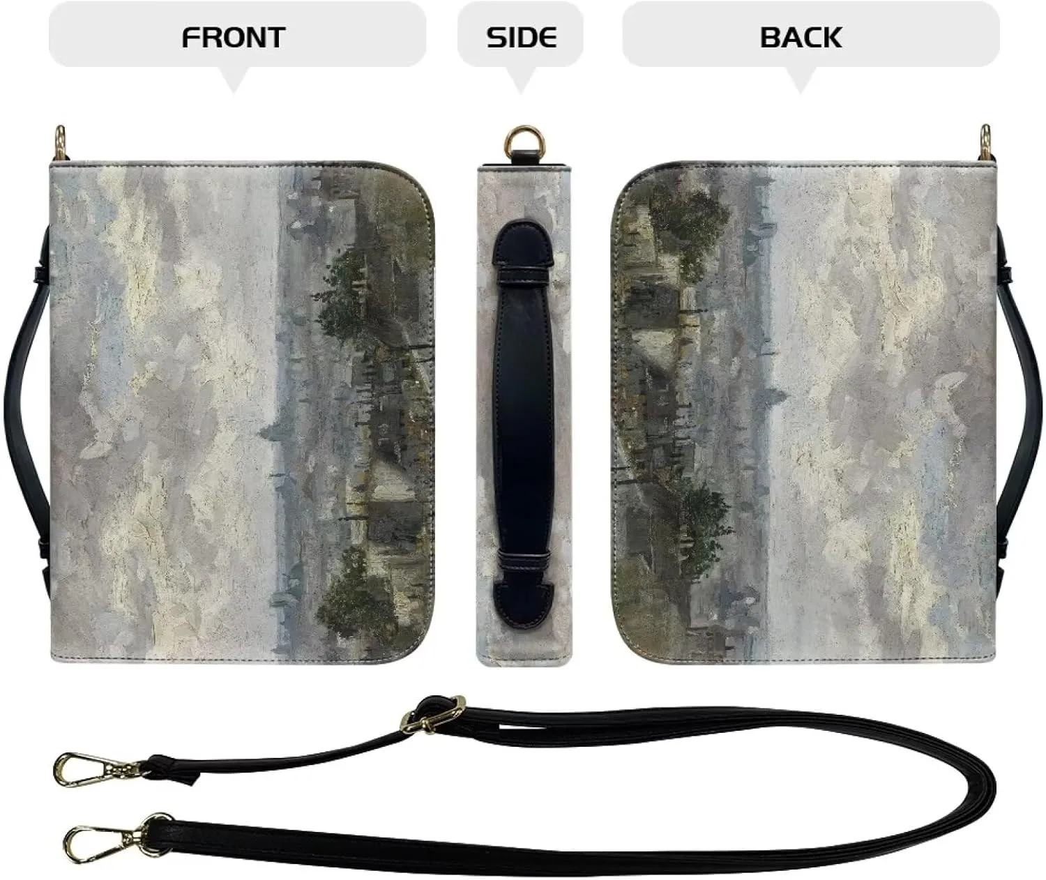 Claude Monet Bible Cover Bible Case for Women PU Bible Bag with Shoulder Strap Monet Oil Painting Design Book Cover