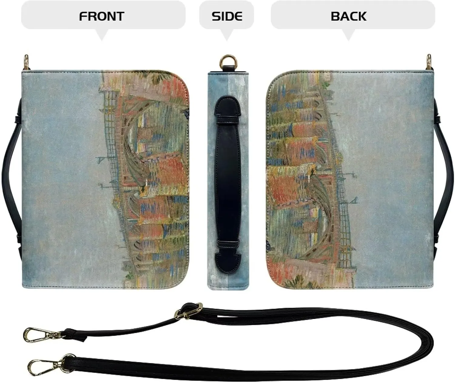 Claude Monet Bible Cover Bible Case for Women PU Bible Bag with Shoulder Strap Monet Oil Painting Design Book Cover