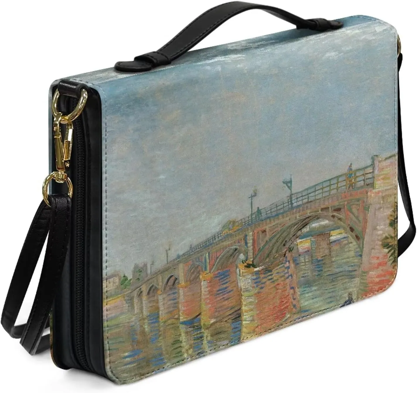 Claude Monet Bible Cover Bible Case for Women PU Bible Bag with Shoulder Strap Monet Oil Painting Design Book Cover