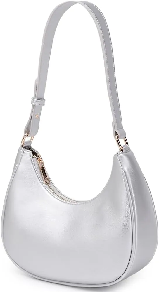 Crescent Shoulder Bags for Women Cute Hobo Tote Handbag Under the Arm Purses Mini Clutch Purse with Zipper Closure