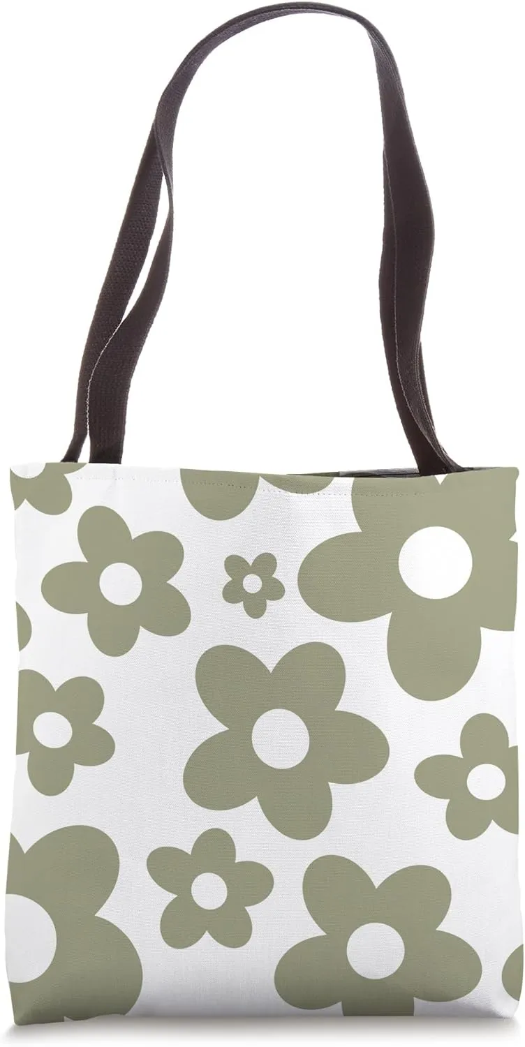 Daisy Flower Minimalistic Olive Pastel Daisies Tote Bag