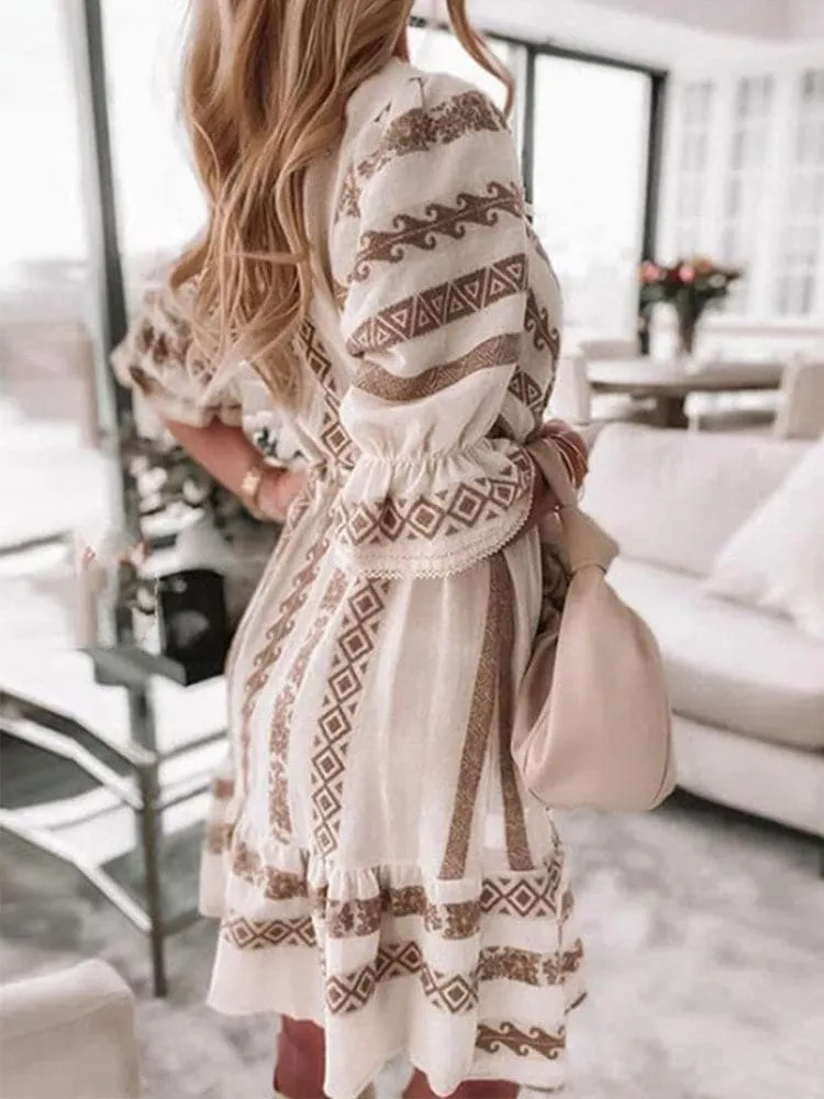 DressBetty - Casual Rhombus Print Mini Dress