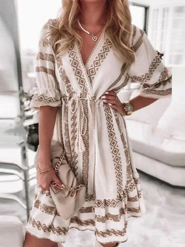 DressBetty - Casual Rhombus Print Mini Dress