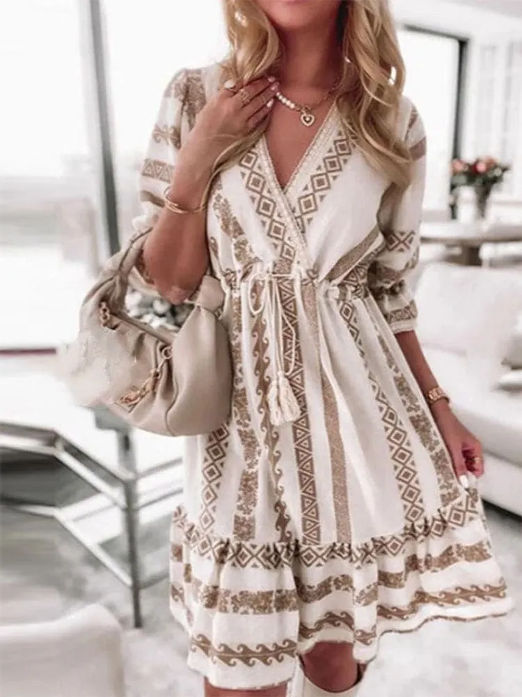 DressBetty - Casual Rhombus Print Mini Dress