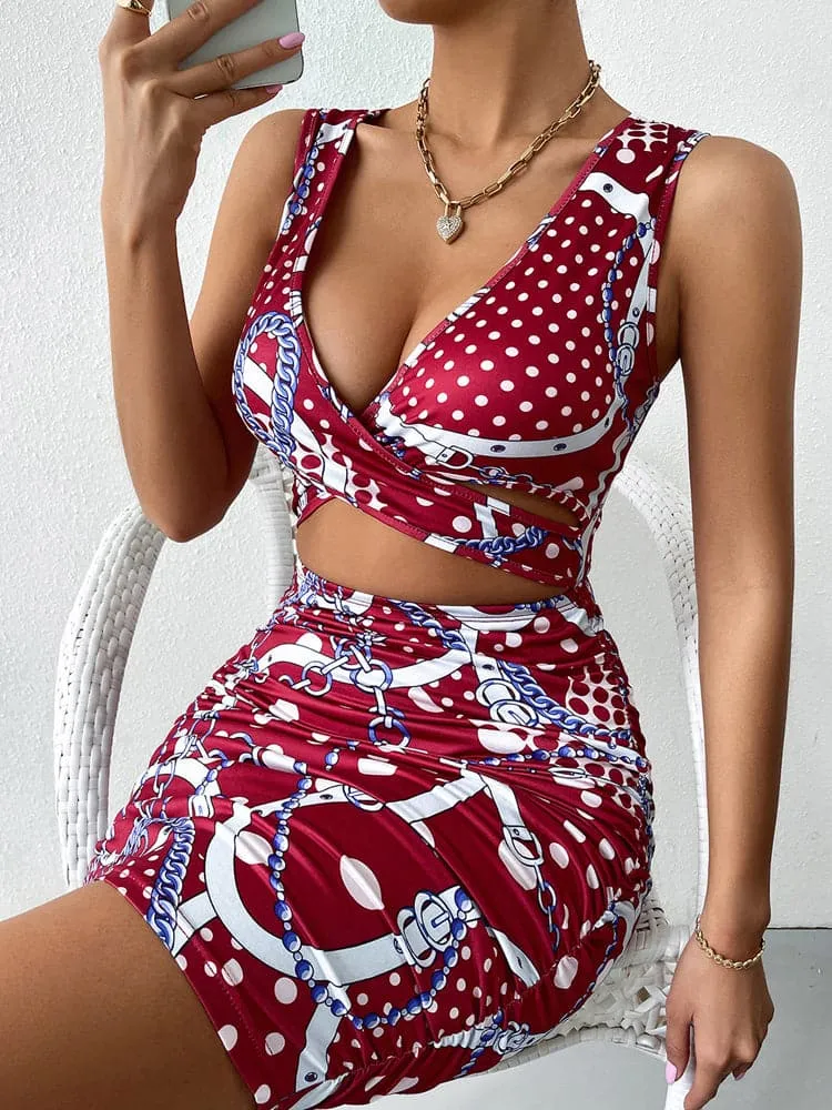 DressBetty - Sexy Sleeveless Deep V Cutout Party Mini Dress