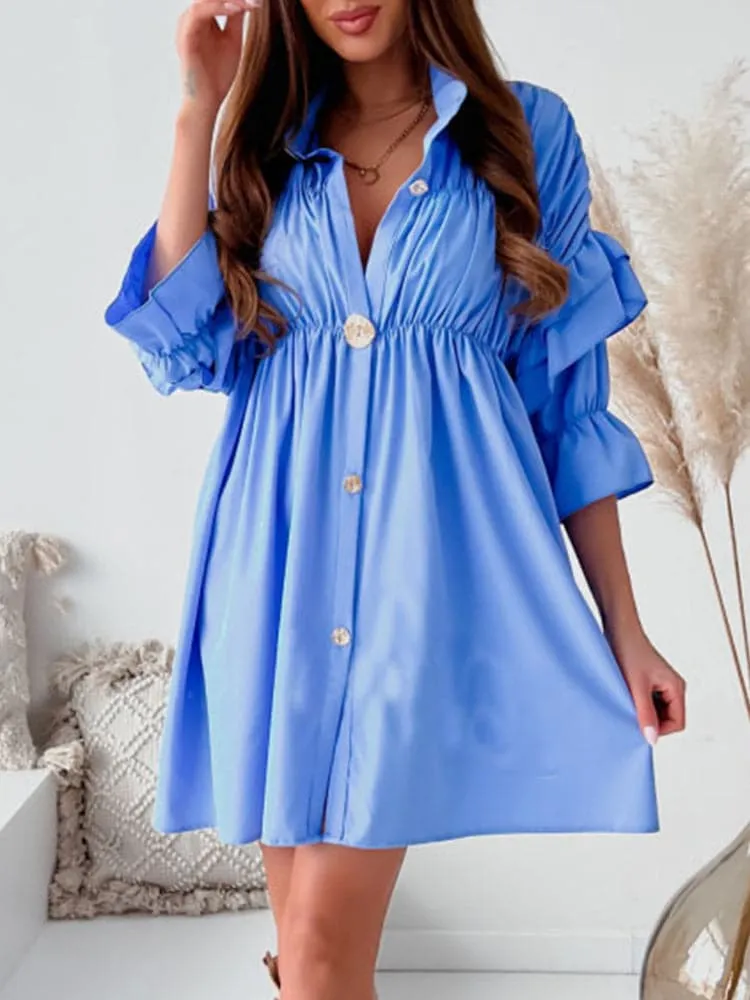 DressBetty - Vintage Petal Sleeve Women Spring Solid Dress