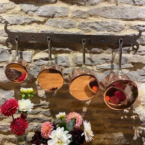 French copper lightweight pans - 4 with brass handles