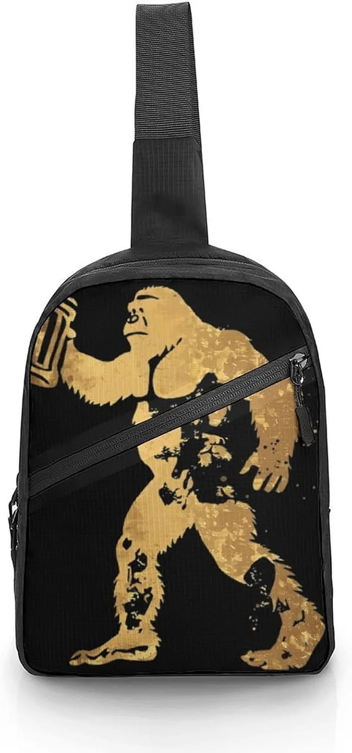 Golden Bigfoot Cheers Beer Foldable Crossbody Sling Bags Shoulder Backpack Chest DayPack Handbag