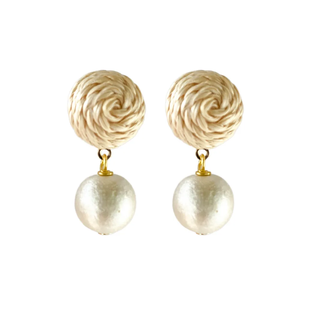 Grace Cotton Single Pearl Earrings - Clip On