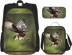 Hunting Flying Wild print 3-Piece Casual Backpack Set (Backpack   Waist Bag   Small Pouch), Unisex Daypack
