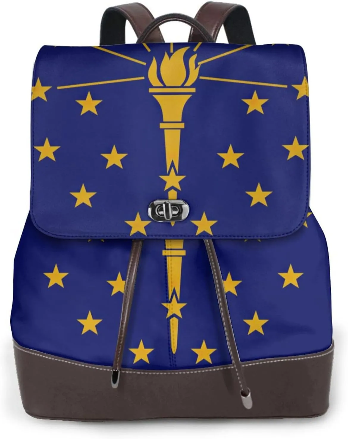 Indiana State Flag Print Women's PU Leather Backpack, Fashion, Work, Journey Daily Use - Chestnut Brown