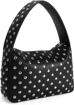 JASGOOD Studded Purse Black Shoulder Bag Vegan Leather Designer Punk Handbags