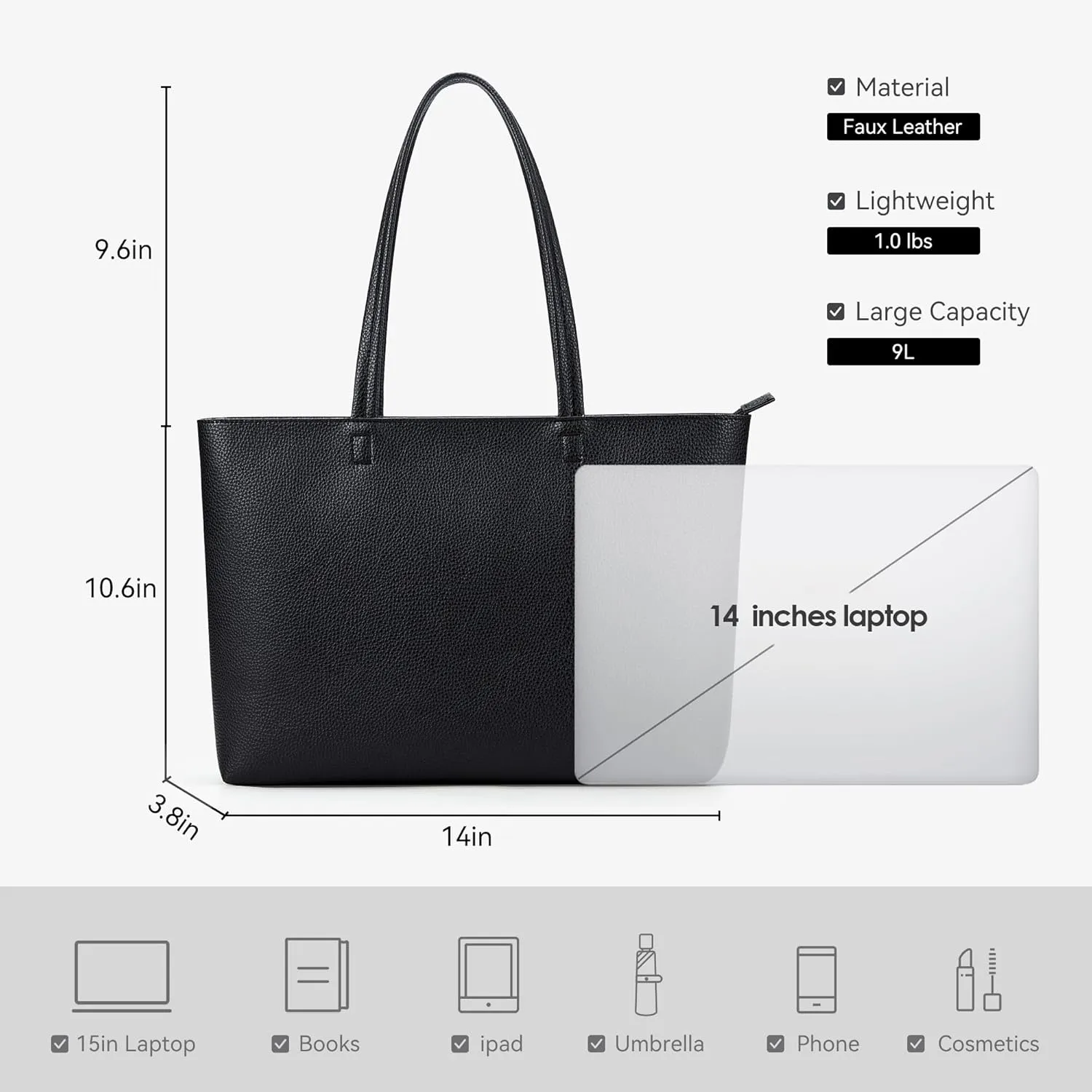 KALIDI Tote Bag Zipper Shoulder Bag Faux Leather Purses Satchel for Women Large Casual Handbag Work Dating College