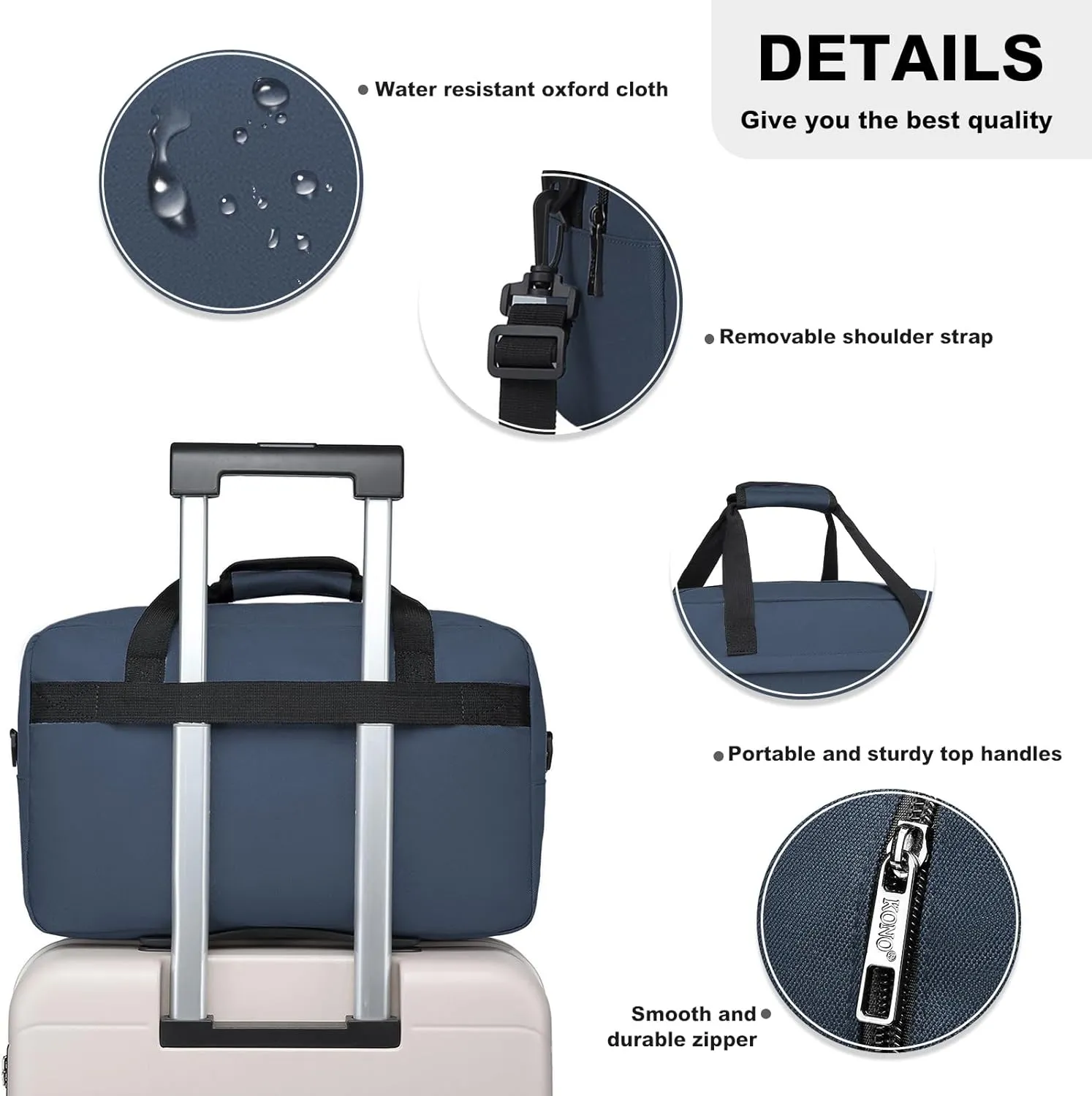 Kono Travel Duffel 20L Under Seat Carry-On Sports Tote Gym Weekender Overnight Bag - 15.75"x9.84"x7.87" Navy