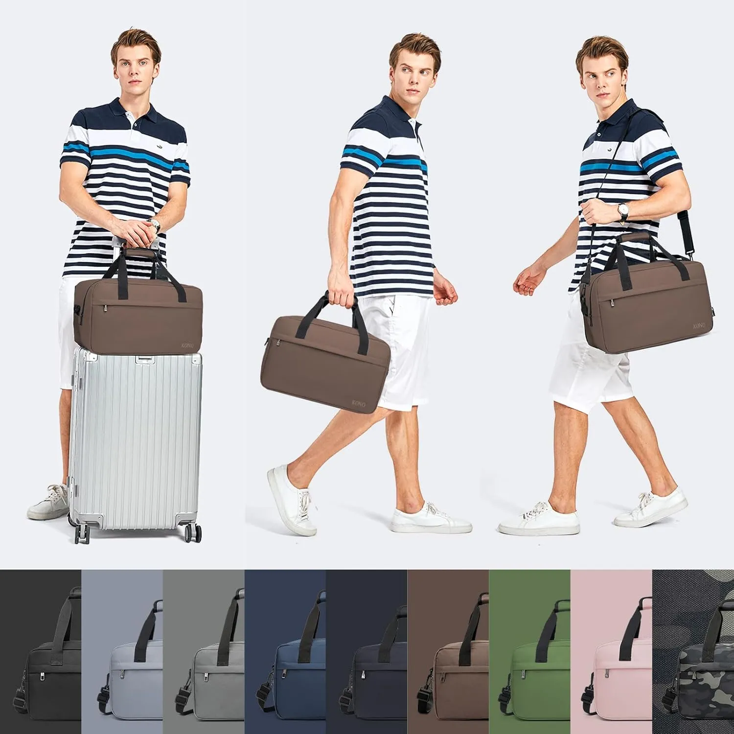 Kono Travel Duffel Bag 48L Large Carry-on Bag Sports Tote Gym Bag Weekender Overnight Bags for Men Women 21.65"x13.78"x9.84" Brown