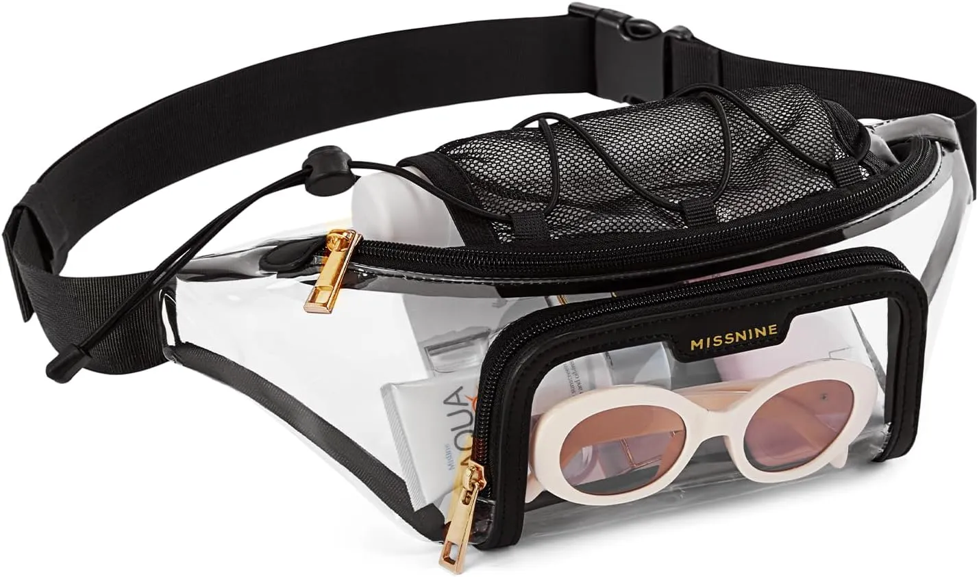 Missnine Clear Fanny Pack for Stadium Events Clear Purse Crossbody Bags for Women with Adjustable Strap Belt Bag for Concert, Sports, Travel