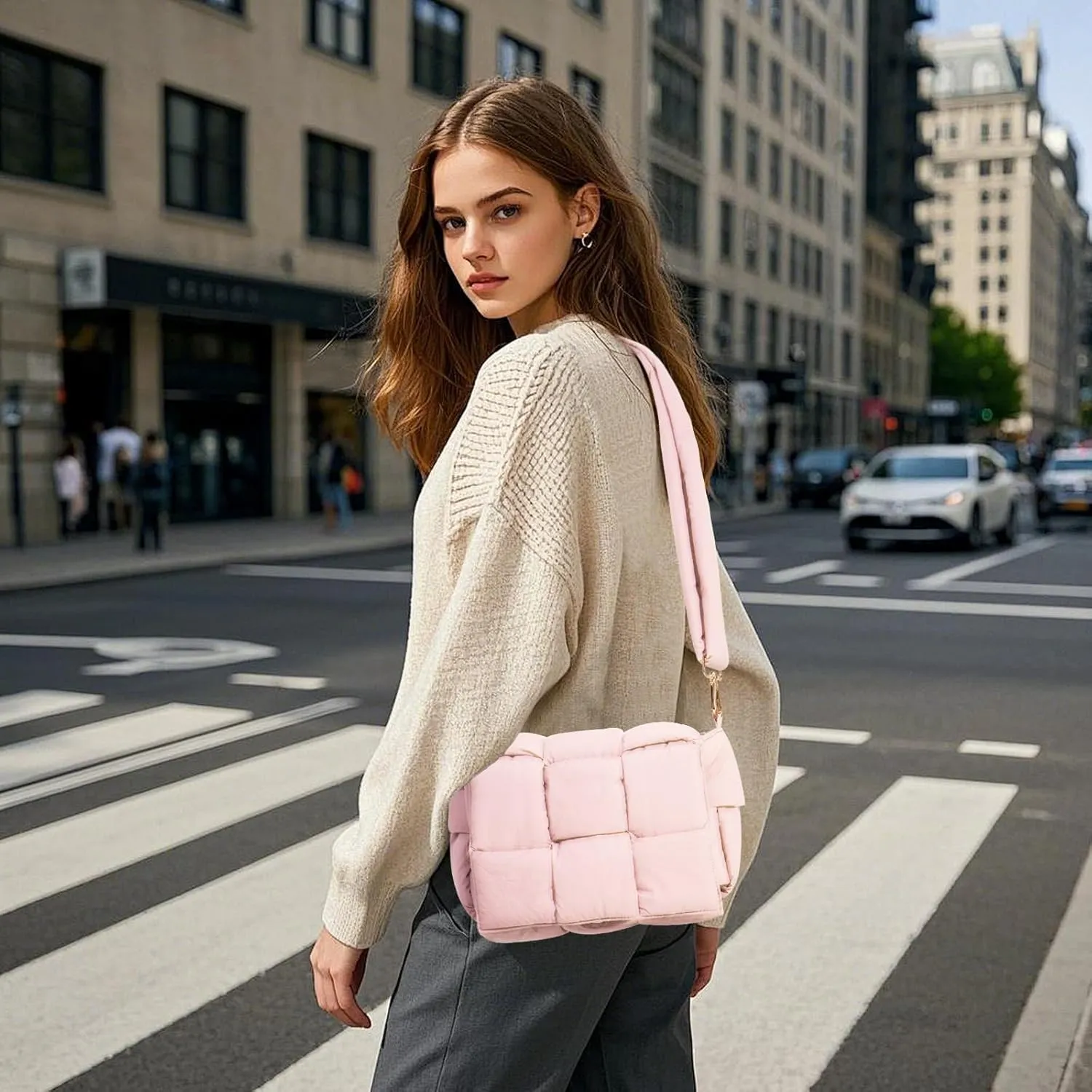 NAARIIAN Shoulder bags for women, Light-weight small puffer purses waterproof, hand-woven puffy bag crossbody handbag