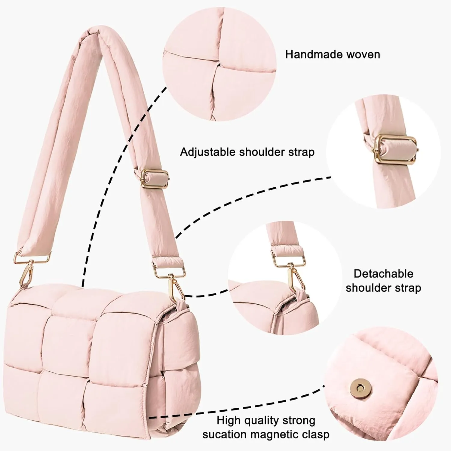 NAARIIAN Shoulder bags for women, Light-weight small puffer purses waterproof, hand-woven puffy bag crossbody handbag