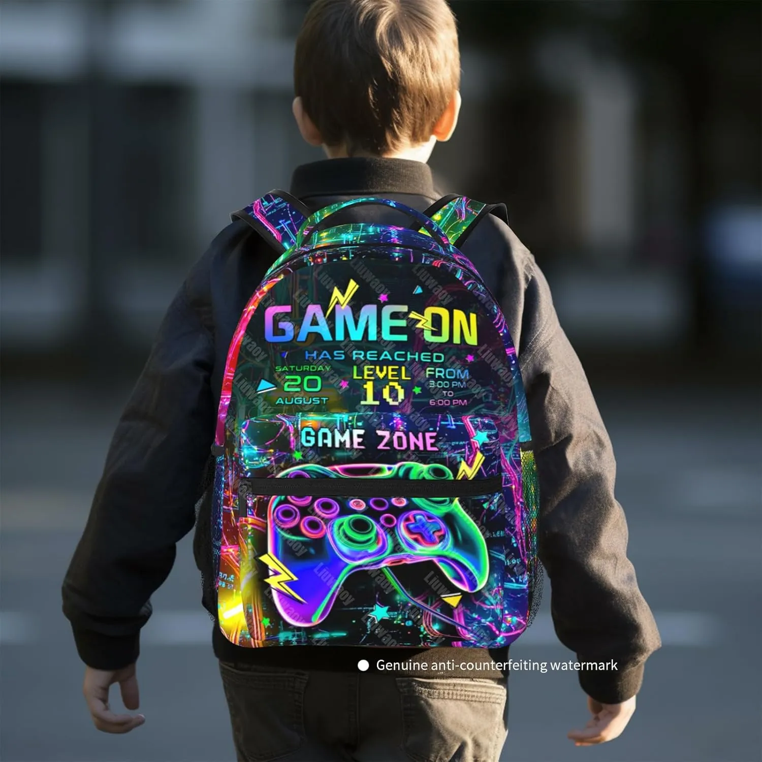 Neon Backpack for Boys, 15.7 Inch Large Capacity Gamings School Bookbag for Kids, Lightweight, Ergonomic Back to School Supplies for Children