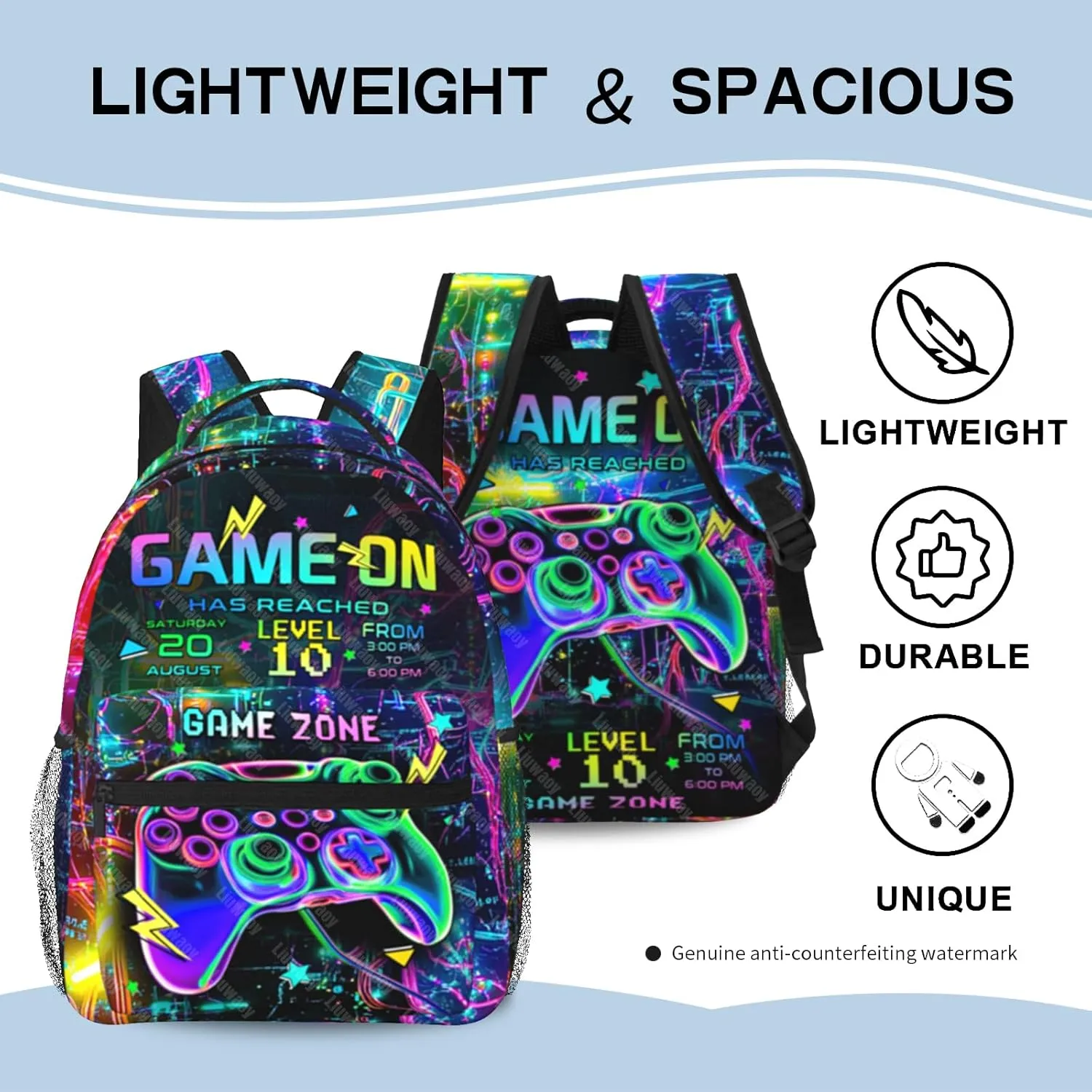 Neon Backpack for Boys, 15.7 Inch Large Capacity Gamings School Bookbag for Kids, Lightweight, Ergonomic Back to School Supplies for Children