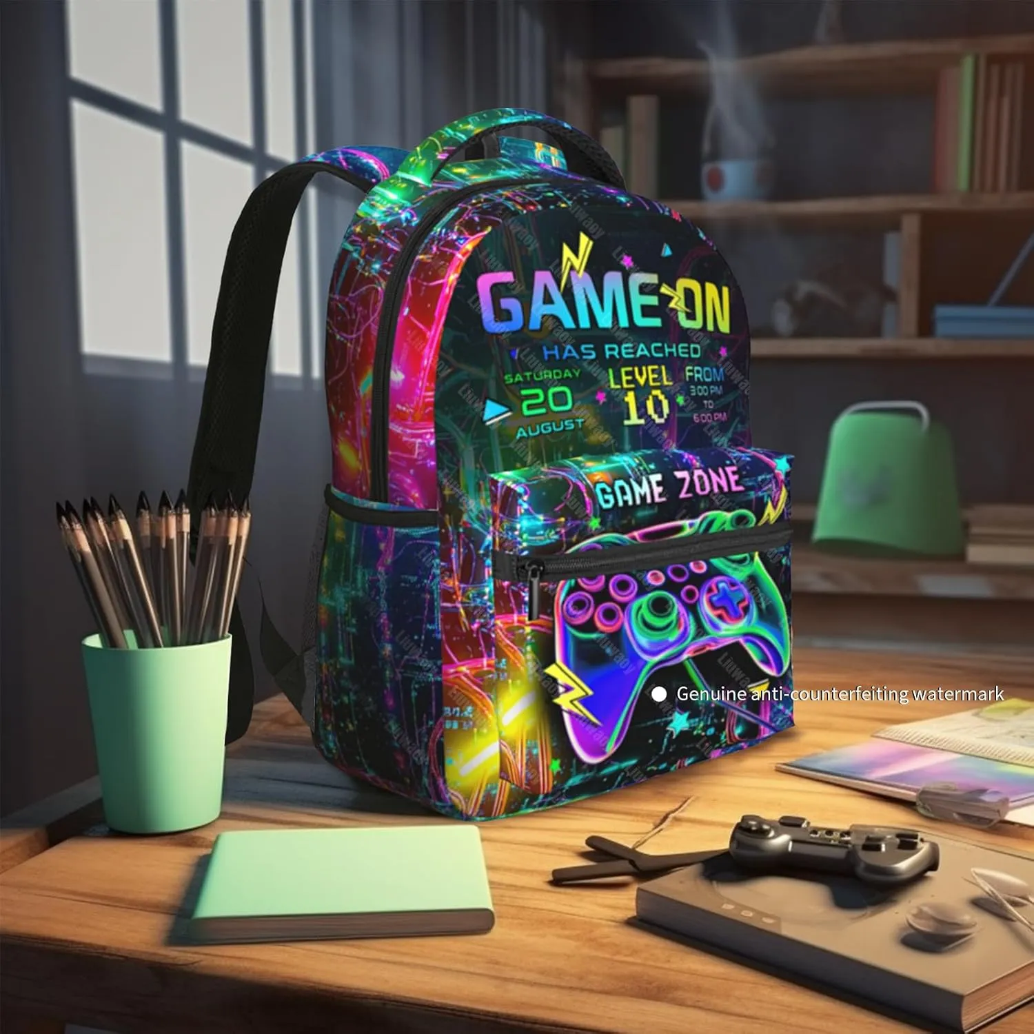 Neon Backpack for Boys, 15.7 Inch Large Capacity Gamings School Bookbag for Kids, Lightweight, Ergonomic Back to School Supplies for Children
