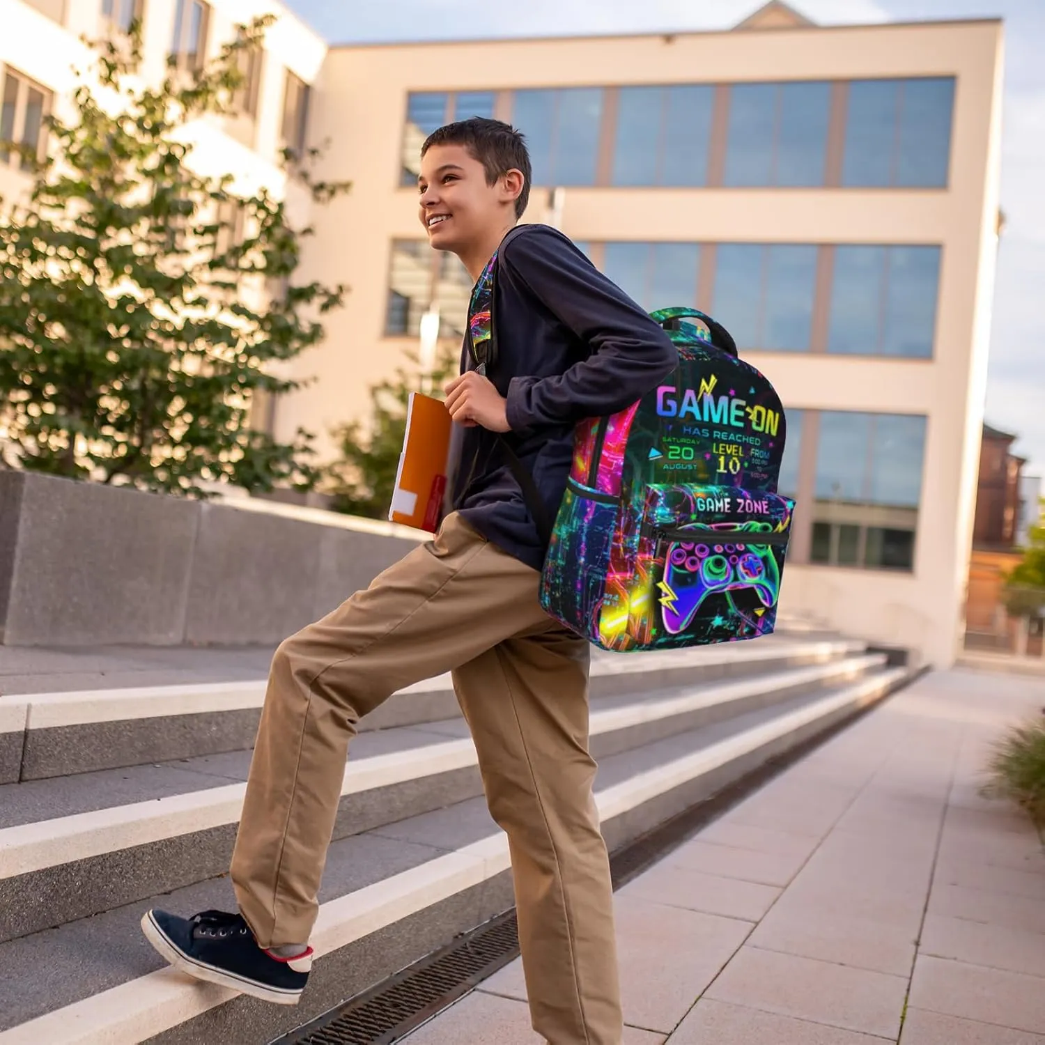 Neon Backpack for Boys, 15.7 Inch Large Capacity Gamings School Bookbag for Kids, Lightweight, Ergonomic Back to School Supplies for Children
