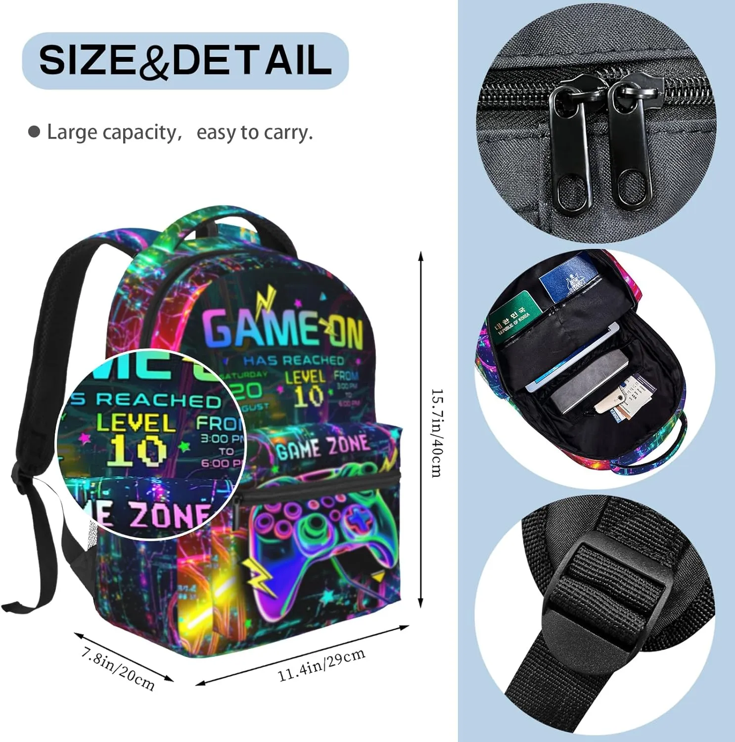 Neon Backpack for Boys, 15.7 Inch Large Capacity Gamings School Bookbag for Kids, Lightweight, Ergonomic Back to School Supplies for Children