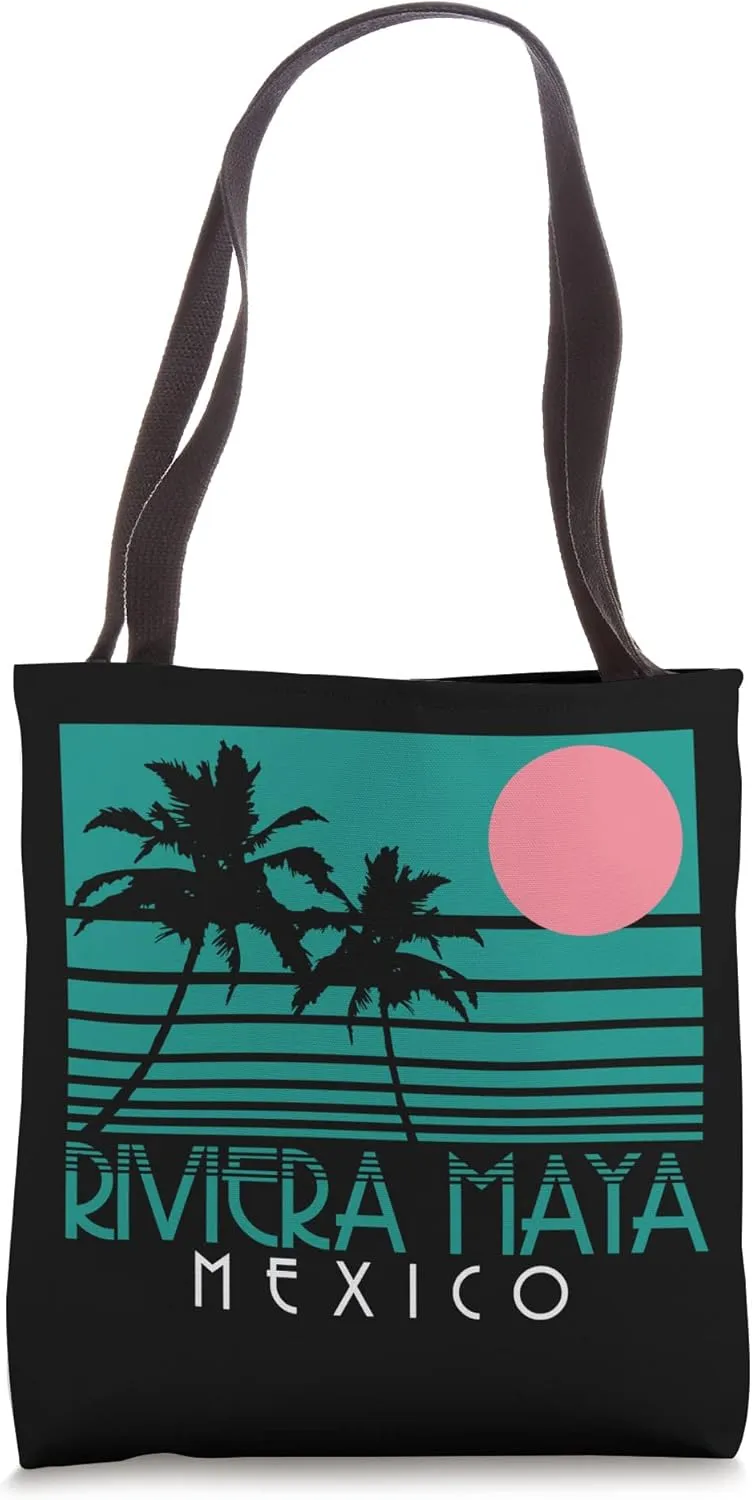 Riviera Maya Mexico Palm Trees Surf Vintage Retro Tote Bag