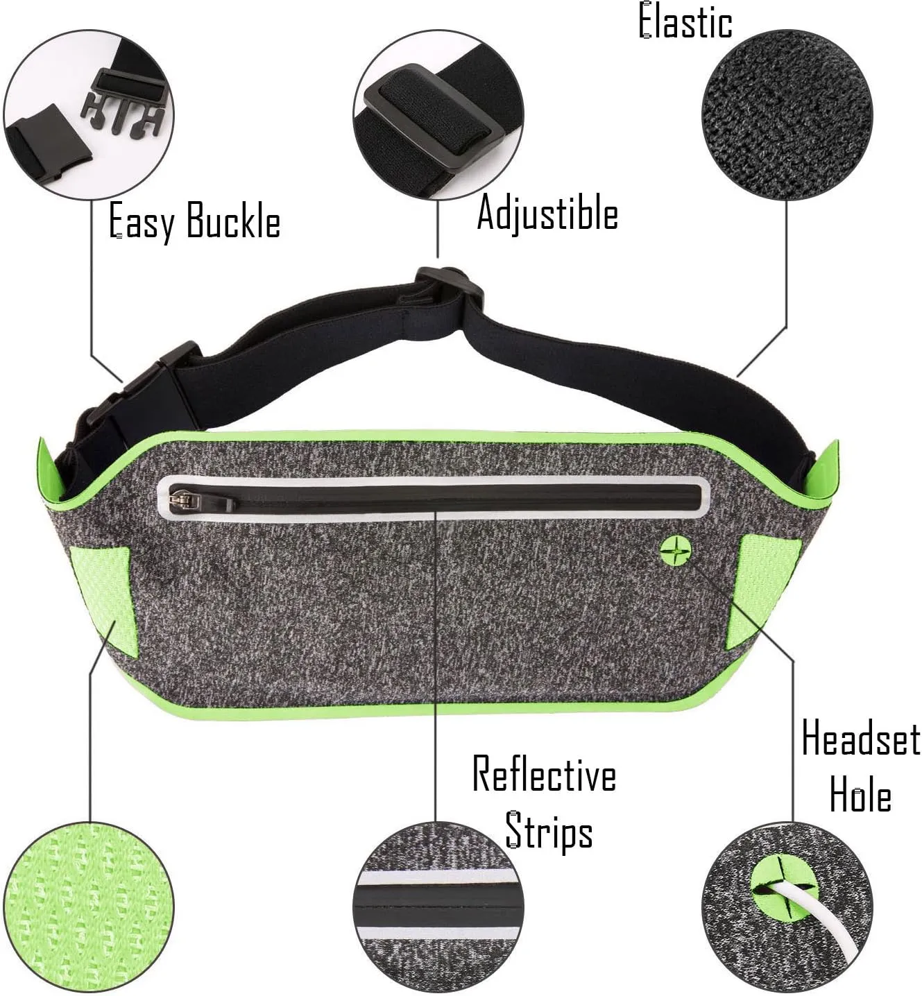 Running Waist Pack, Lightweight Water Resistant Reflective Runner Belt Sports Fanny Pack Adjustable Waistband