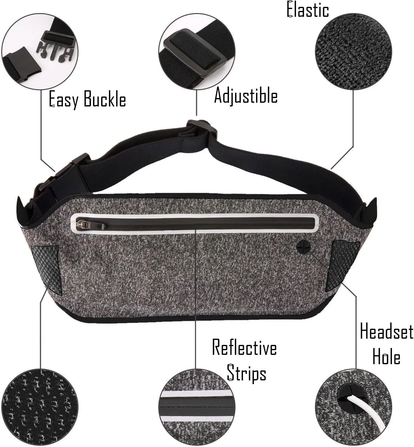 Running Waist Pack, Lightweight Water Resistant Reflective Runner Belt Sports Fanny Pack Adjustable Waistband