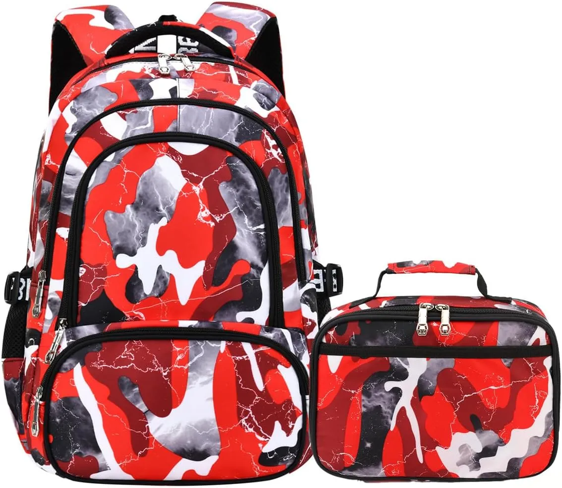 School Backpack Casual Daypack Travel Outdoor Camouflage Backpack Christmas Presents for Boys and Girls (AY Camo Red)
