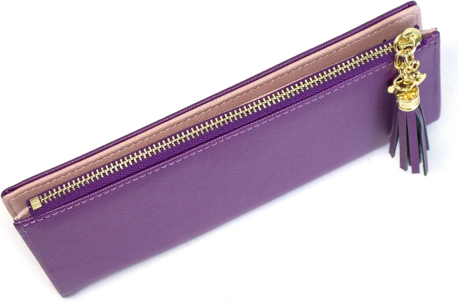 SUMGOGO Slim Wallet for Women Long Tassel Zipper Clutch Purse Handbag Card Case Wallet (purple)