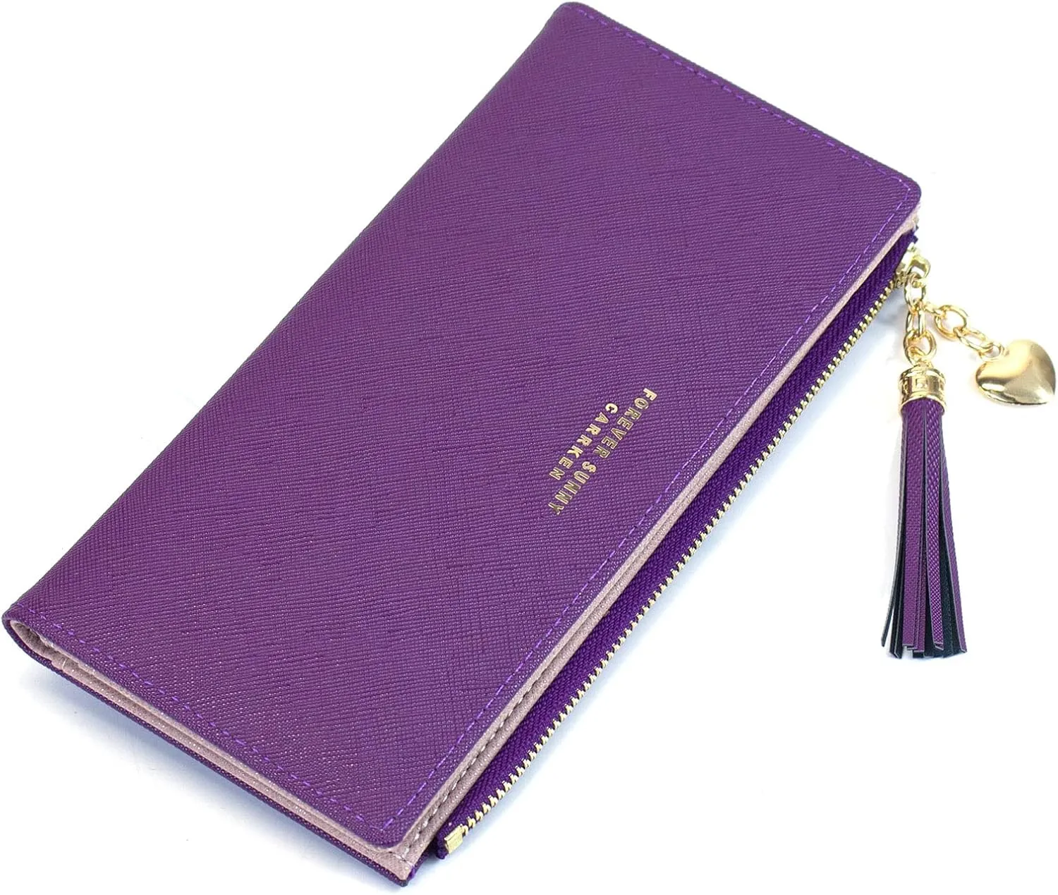 SUMGOGO Slim Wallet for Women Long Tassel Zipper Clutch Purse Handbag Card Case Wallet (purple)